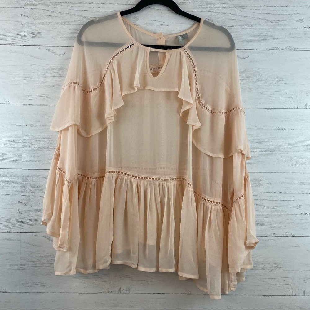 Asos Blush Pink Ruffle Sheer Long Sleeve Blouse